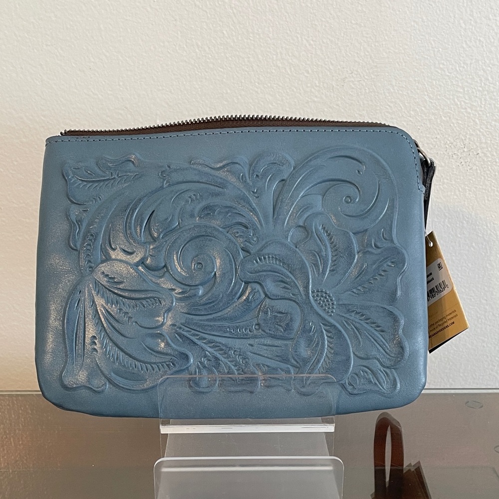 Patricia Nash Embossed Blue Leather Clutch